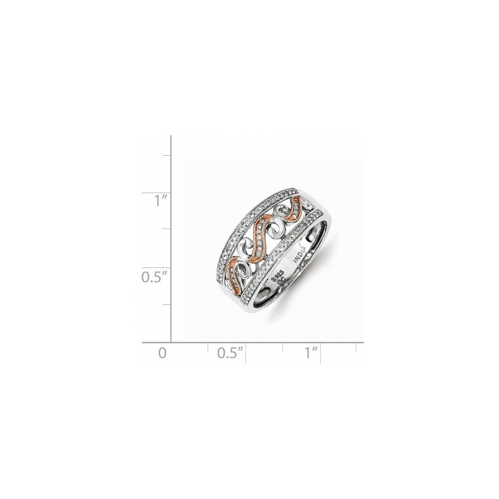 Sterling Silver w/Rose Gold Accent White Diamond Ring