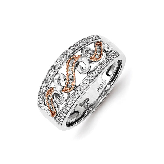 Sterling Silver w/Rose Gold Accent White Diamond Ring