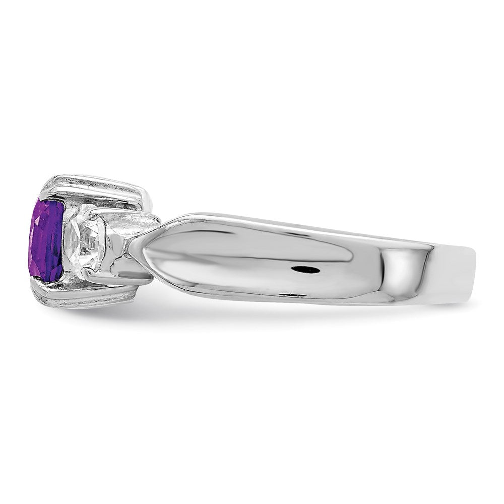 Sterling Silver Rhodium-plated Amethyst and CZ Ring