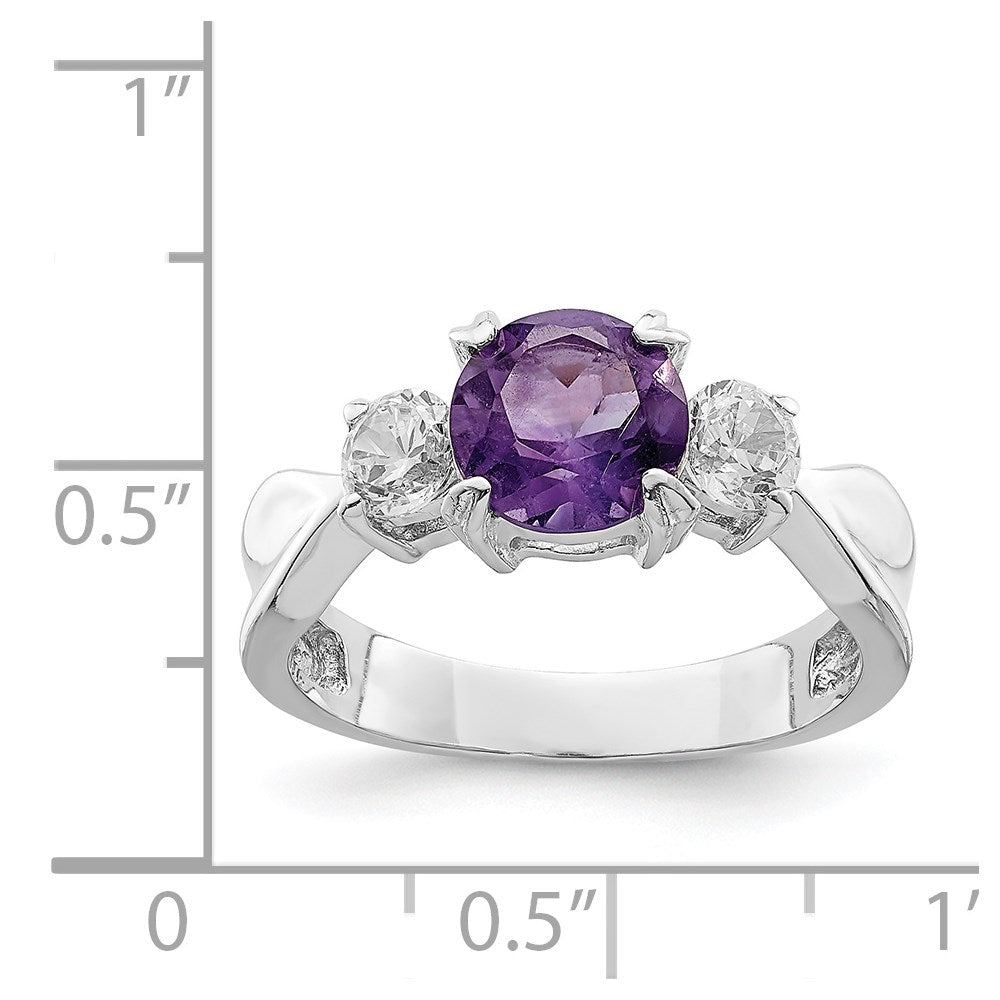 Sterling Silver Rhodium-plated Amethyst and CZ Ring