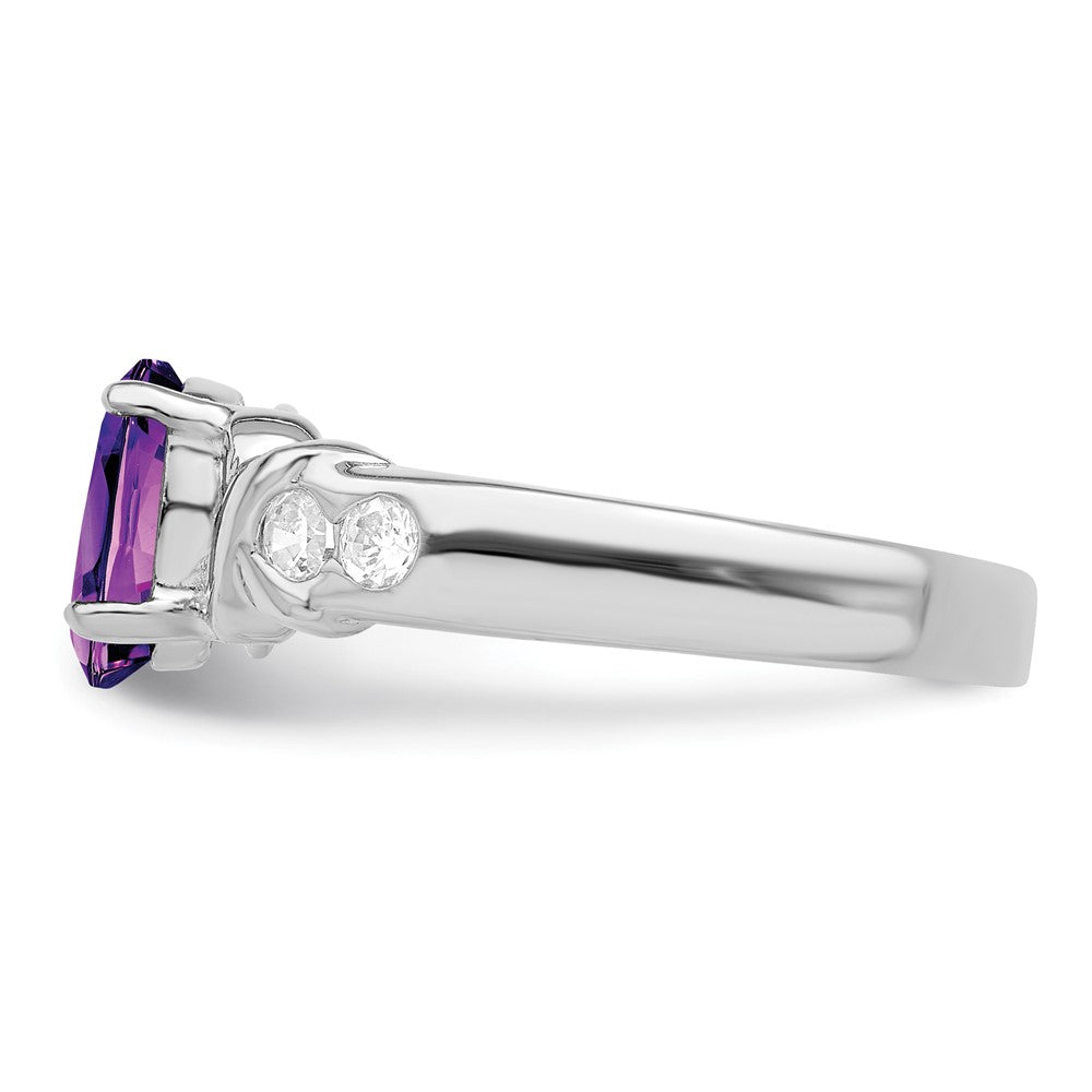 Sterling Silver Rhodium-plated Amethyst and CZ Ring