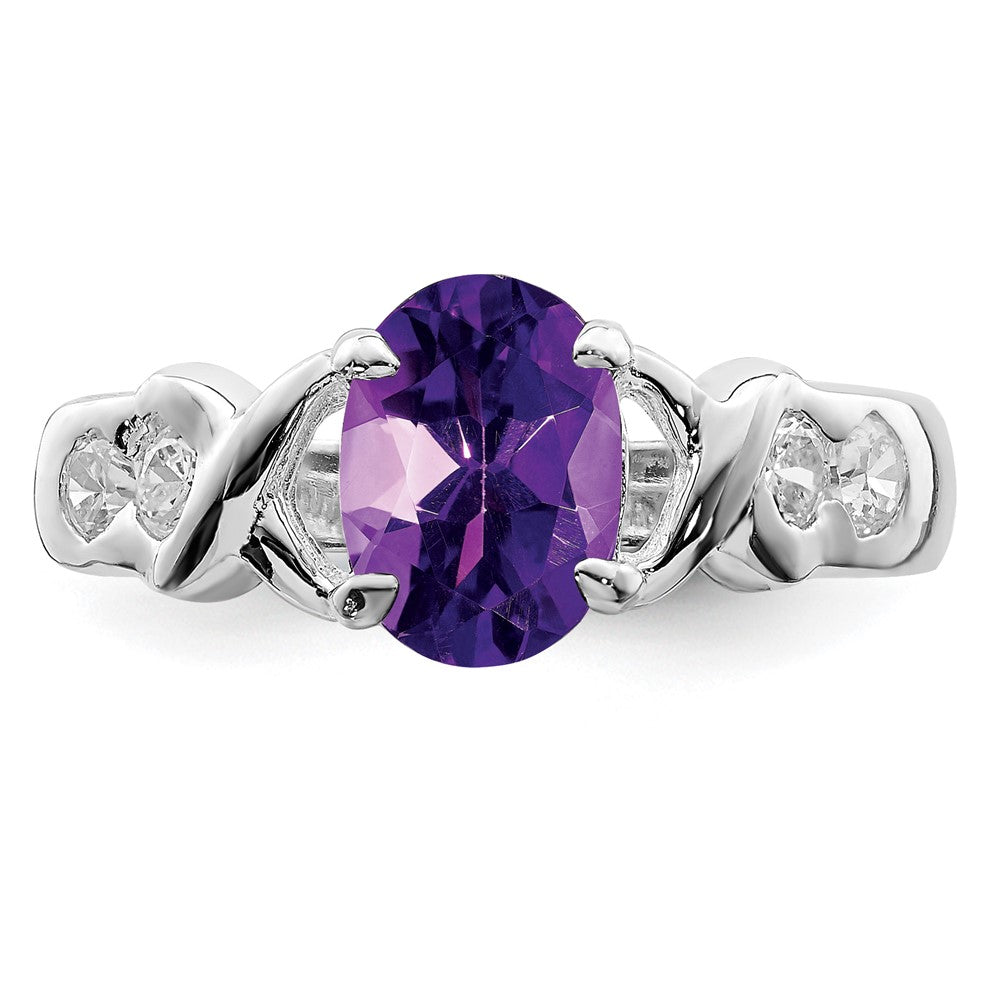 Sterling Silver Rhodium-plated Amethyst and CZ Ring