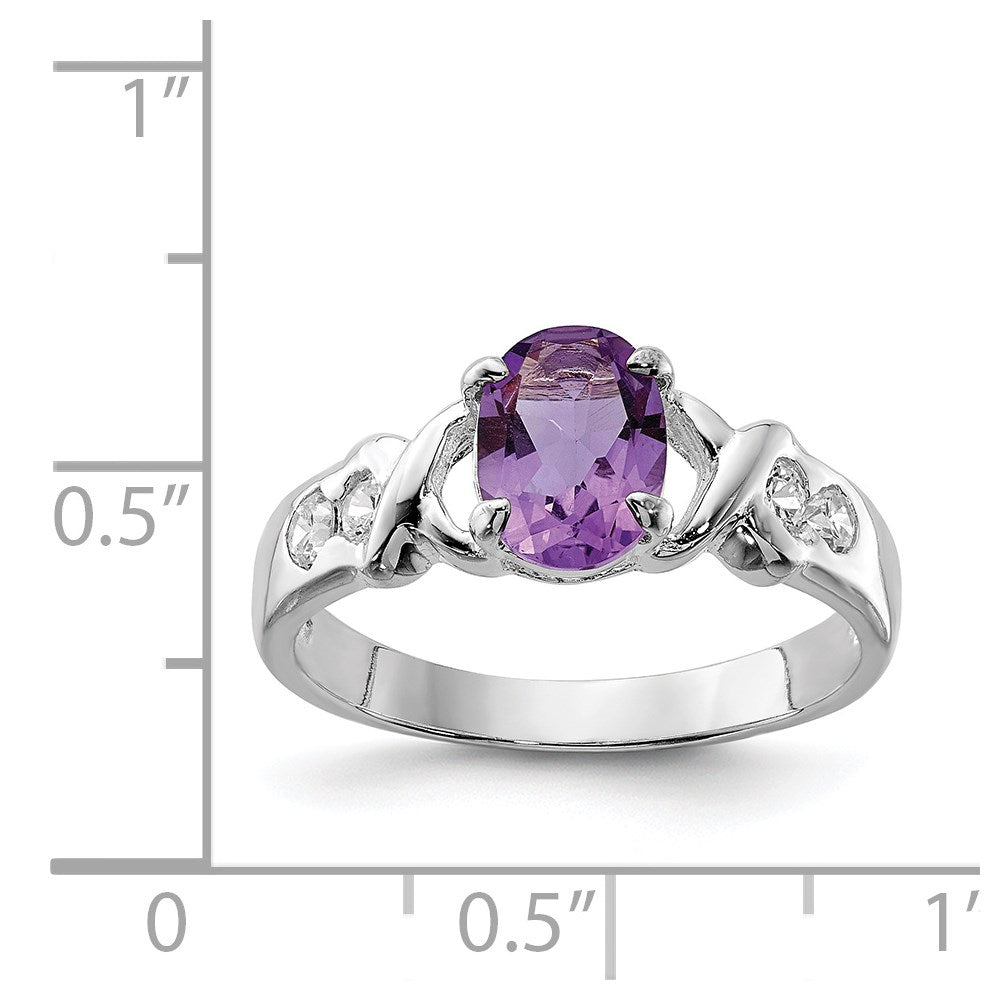 Sterling Silver Rhodium-plated Amethyst and CZ Ring