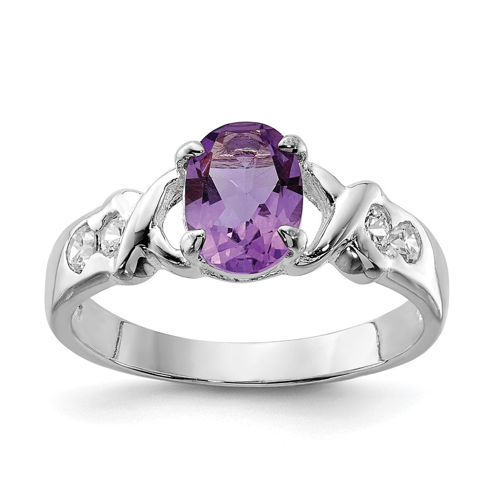 Sterling Silver Rhodium-plated Amethyst and CZ Ring