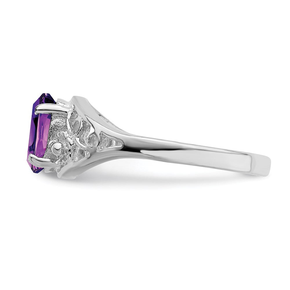 Sterling Silver Rhodium-plated Amethyst Ring