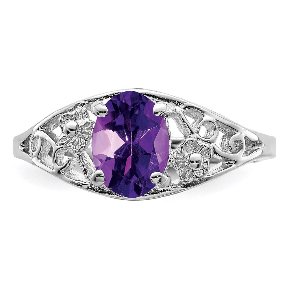 Sterling Silver Rhodium-plated Amethyst Ring