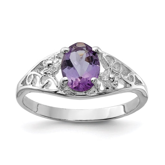 Sterling Silver Rhodium-plated Amethyst Ring