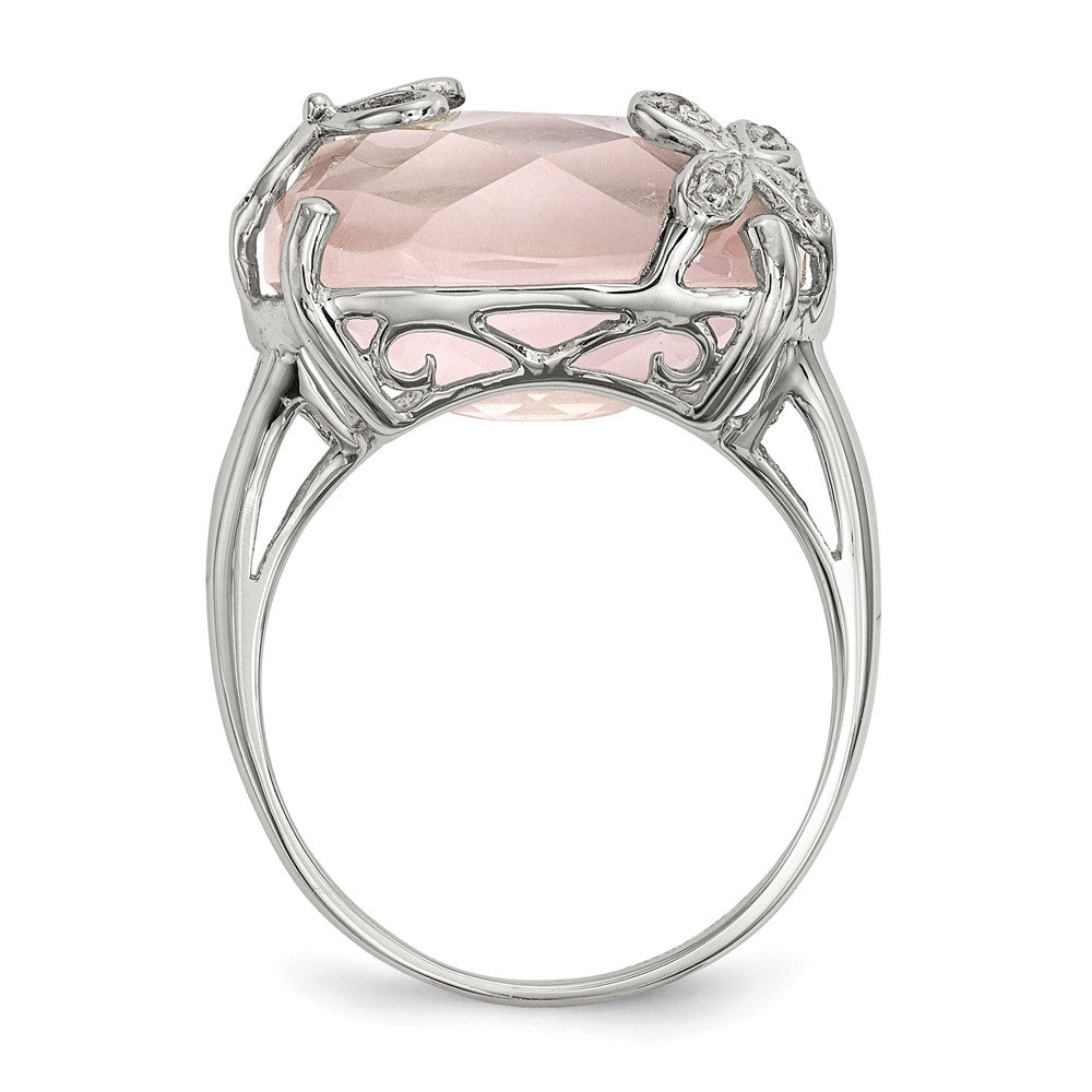 Sterling Silver w/ Rose Quartz & White Sapphire Ring