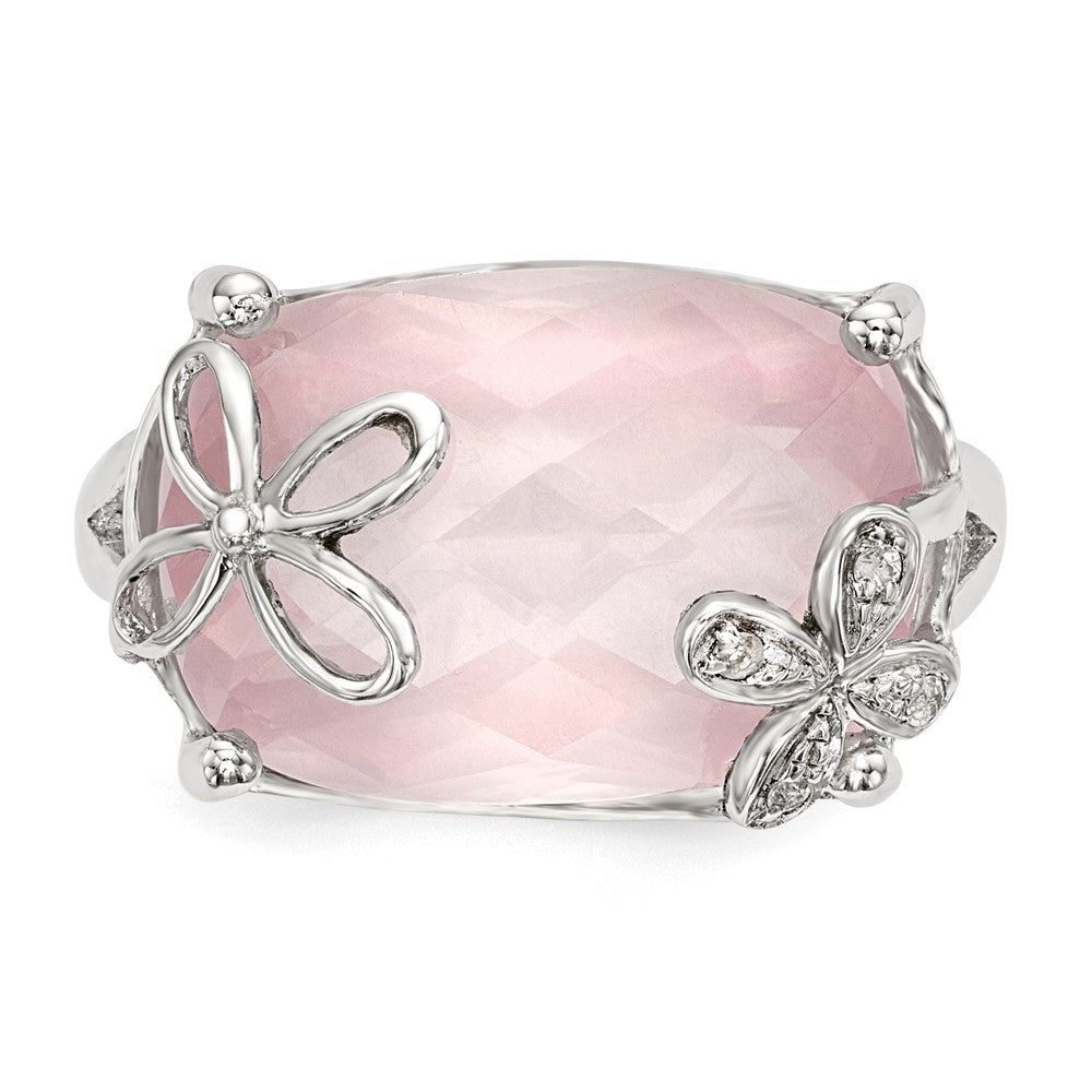 Sterling Silver w/ Rose Quartz & White Sapphire Ring