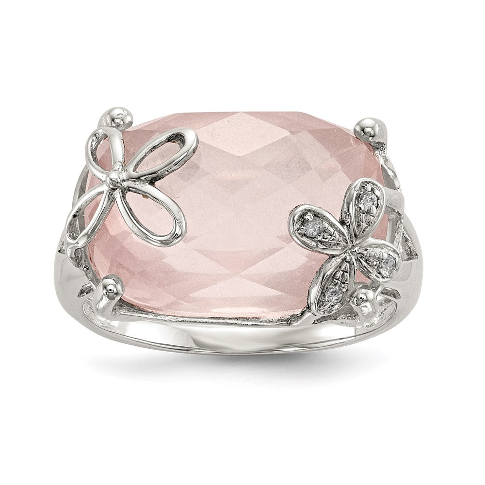 Sterling Silver w/ Rose Quartz & White Sapphire Ring