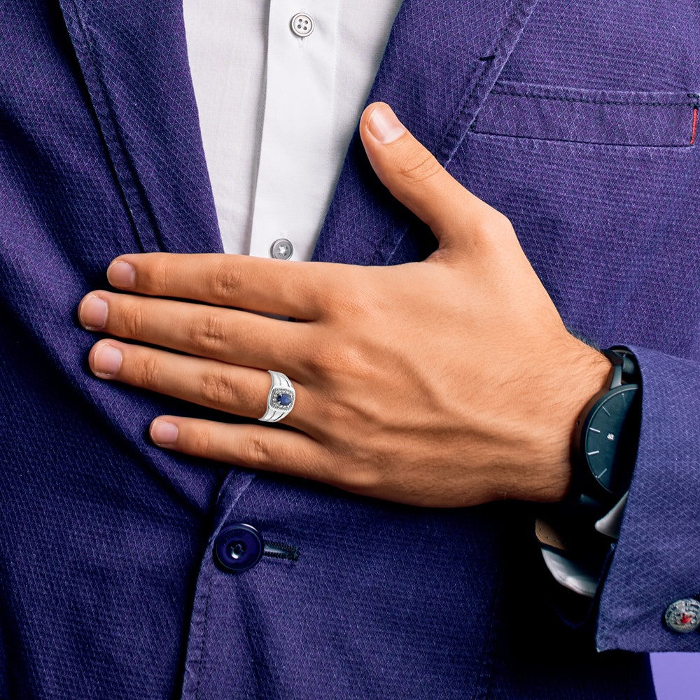 Sterling Silver Men's Blue Sapphire and White Topaz Ring