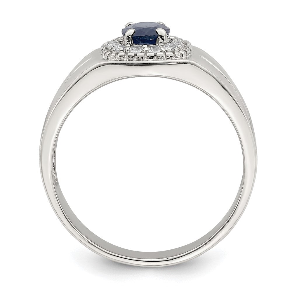 Sterling Silver Men's Blue Sapphire and White Topaz Ring