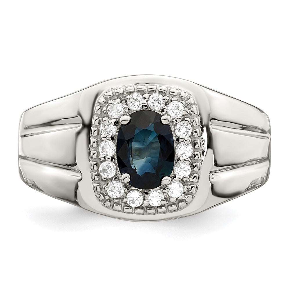 Sterling Silver Men's Blue Sapphire and White Topaz Ring