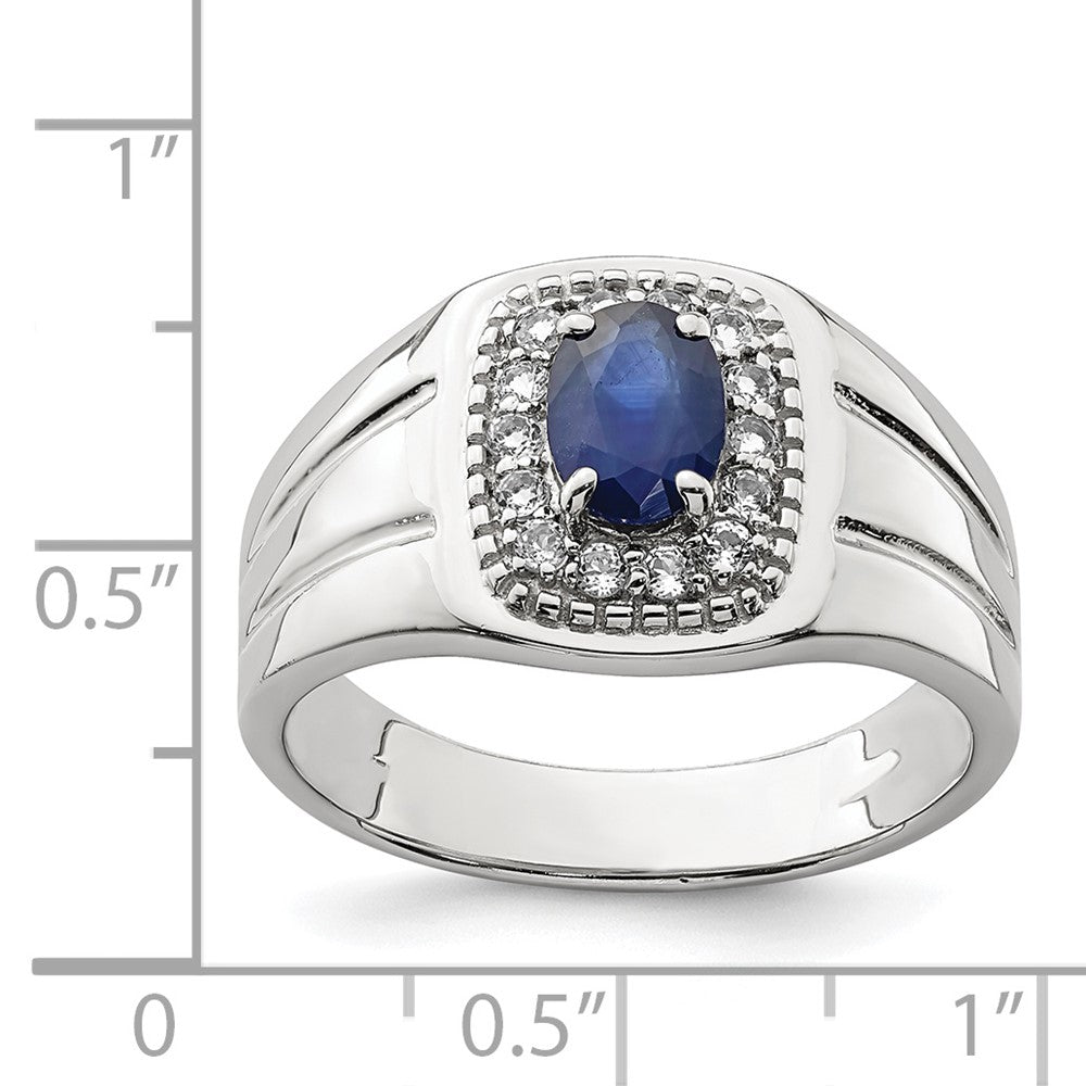 Sterling Silver Men's Blue Sapphire and White Topaz Ring