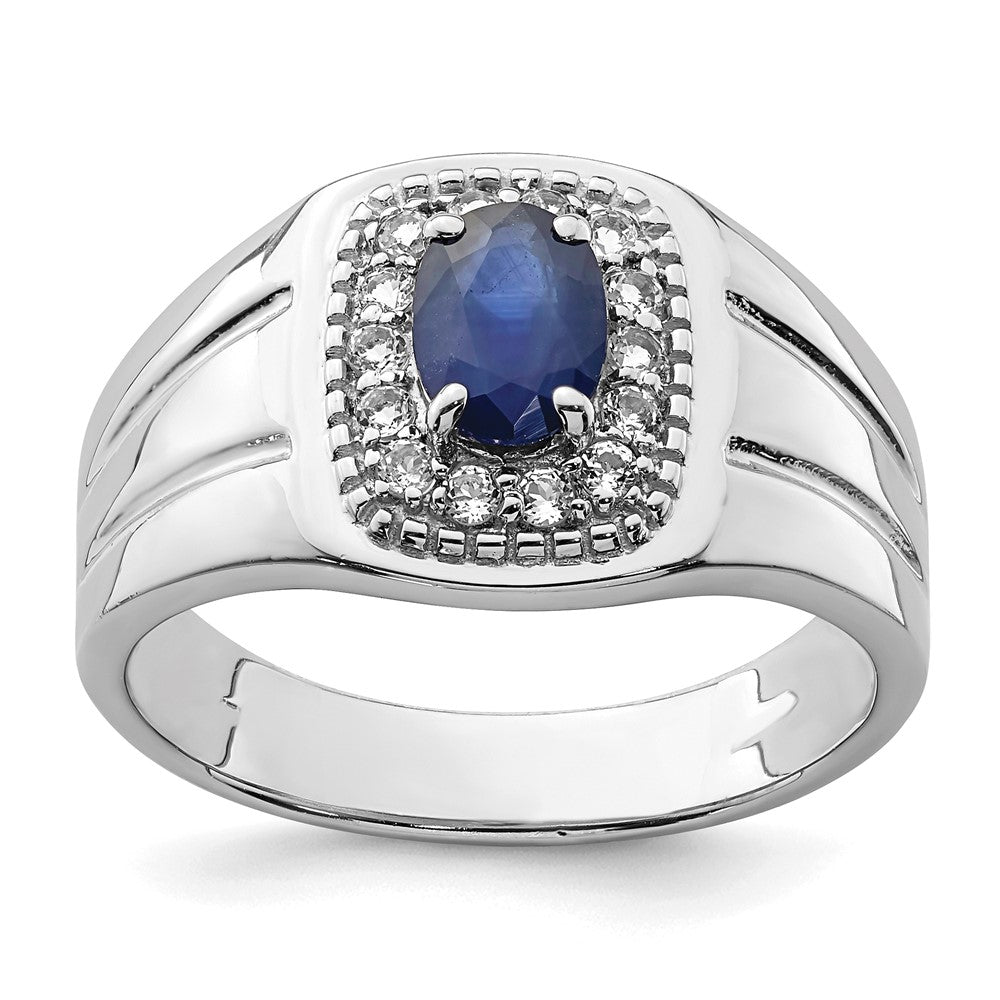 Sterling Silver Men's Blue Sapphire and White Topaz Ring