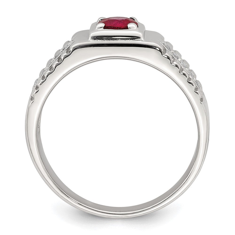 Sterling Silver Men's African Ruby and White Topaz Ring