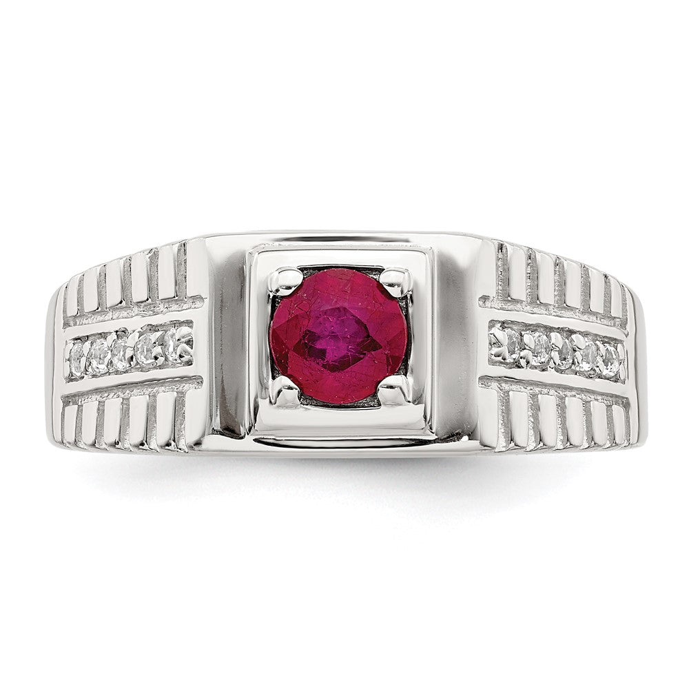 Sterling Silver Men's African Ruby and White Topaz Ring