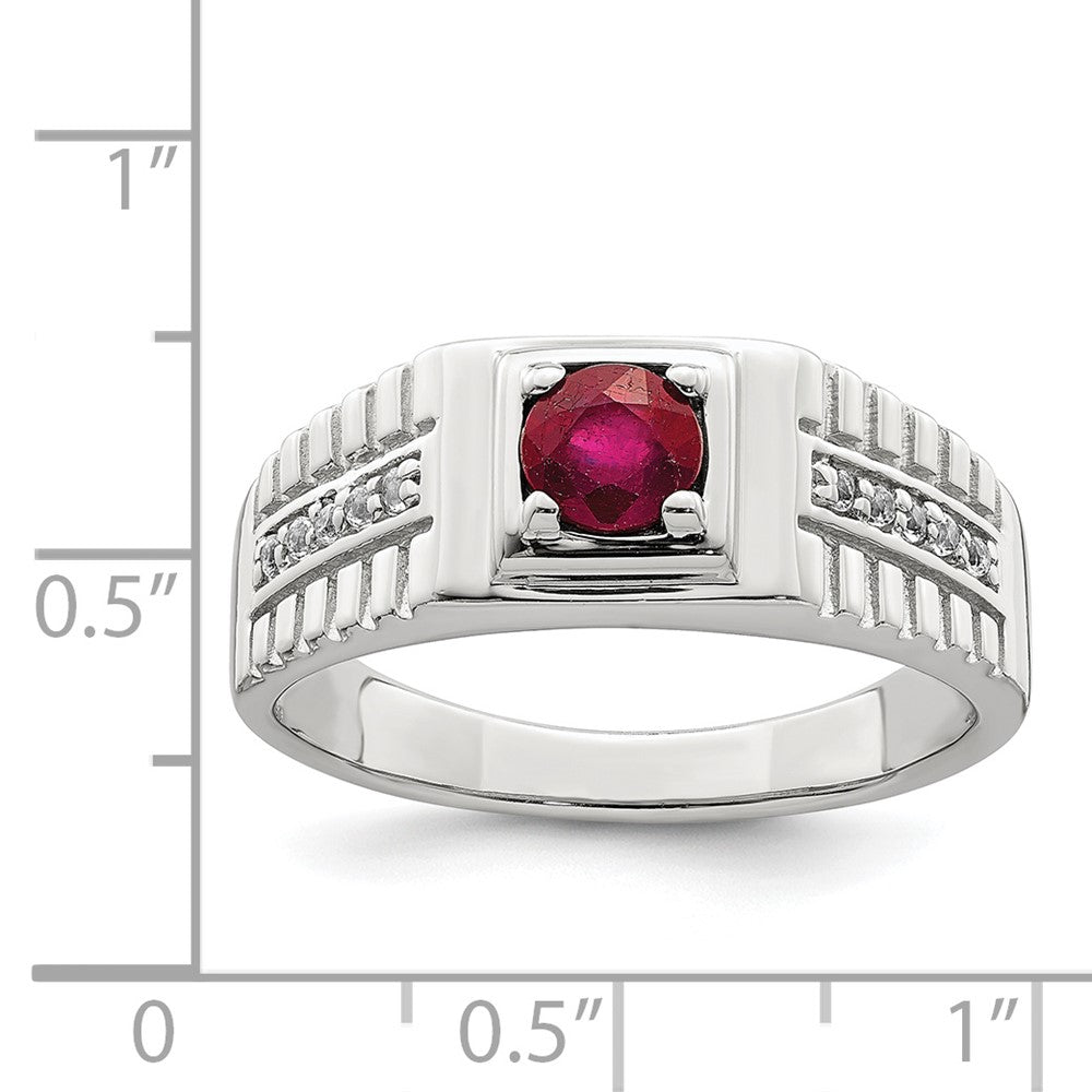 Sterling Silver Men's African Ruby and White Topaz Ring