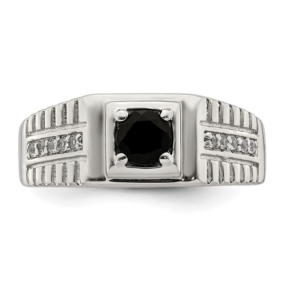 Sterling Silver Men's Onyx and White Topaz Ring