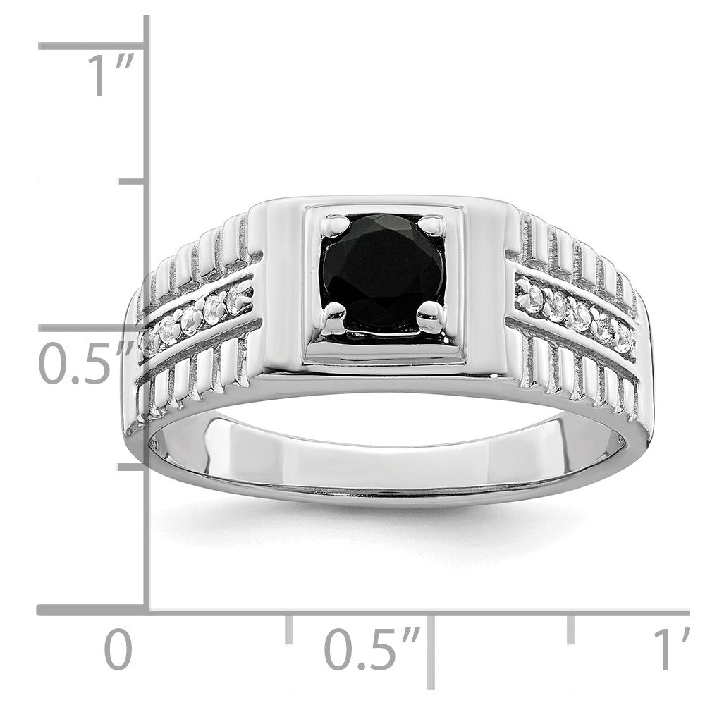 Sterling Silver Men's Onyx and White Topaz Ring