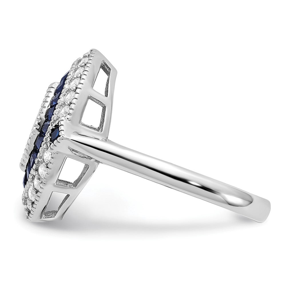 Sterling Silver Rhodium-plated CZ and Synthetic Blue Spinel Ring