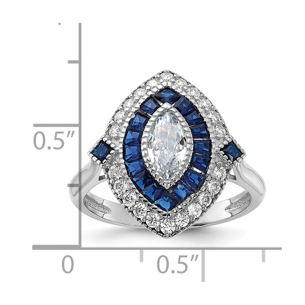 Sterling Silver Rhodium-plated CZ and Synthetic Blue Spinel Ring