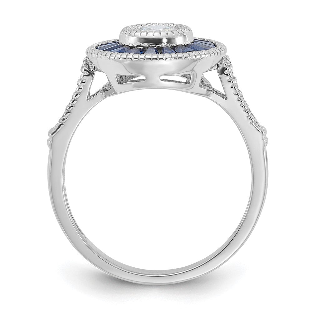 Sterling Silver Rhodium-plated Synthetic Blue Spinel and CZ Ring