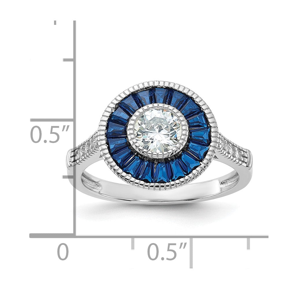 Sterling Silver Rhodium-plated Synthetic Blue Spinel and CZ Ring