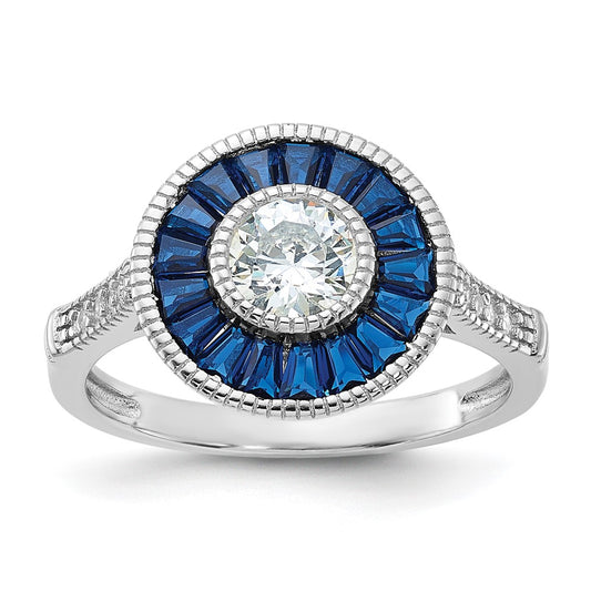 Sterling Silver Rhodium-plated Synthetic Blue Spinel and CZ Ring