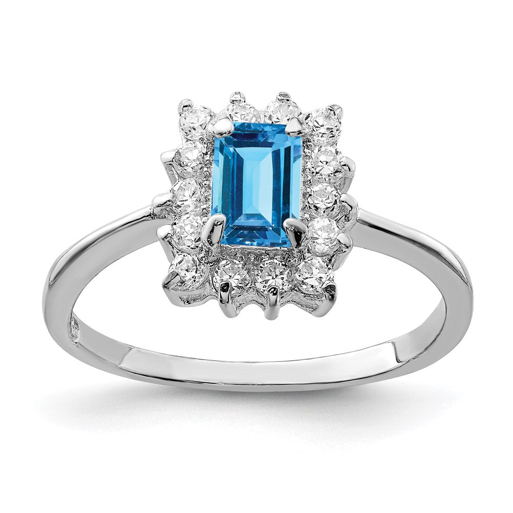 Sterling Silver Rhodium Blue Topaz Ring