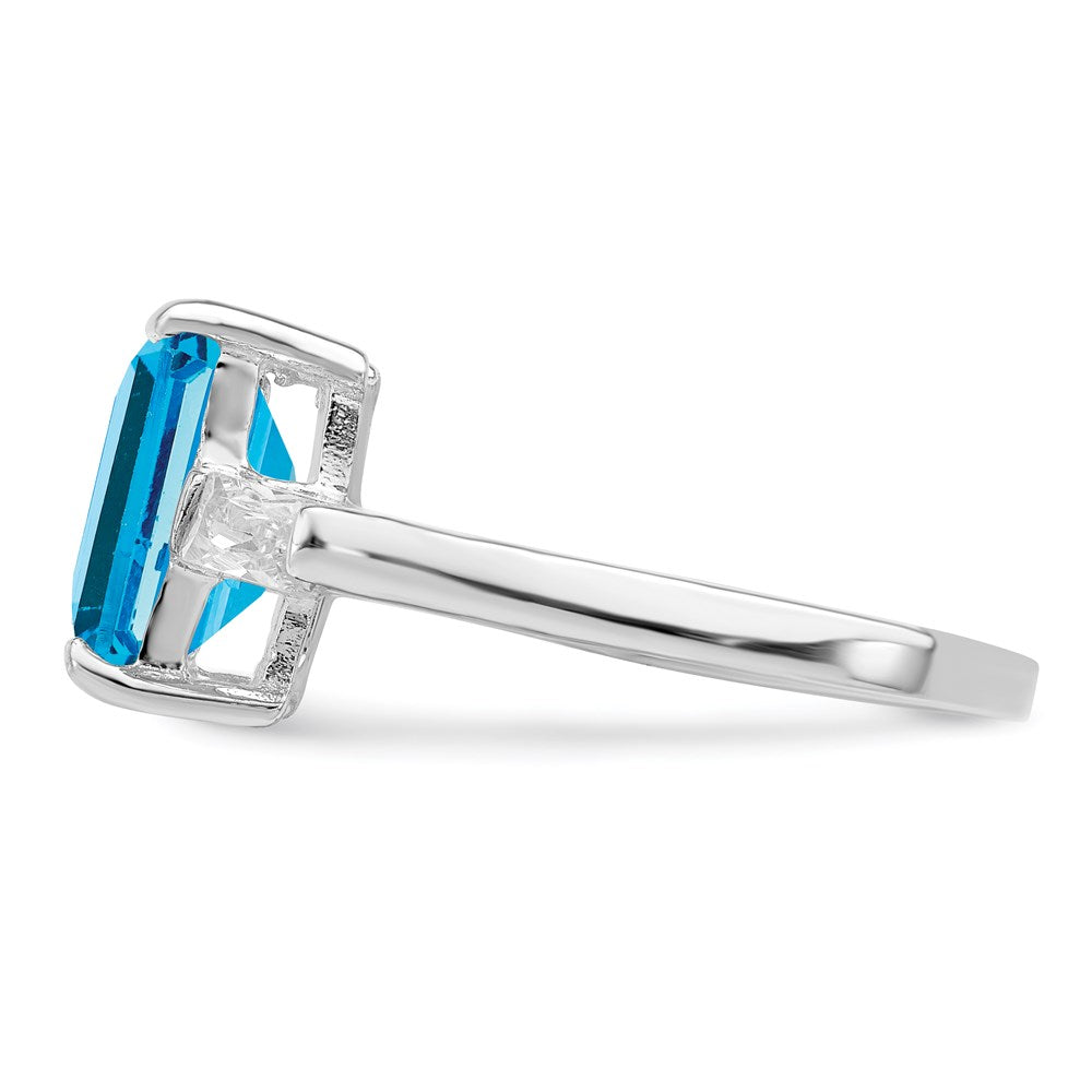 Sterling Silver Rhodium Blue Topaz Ring