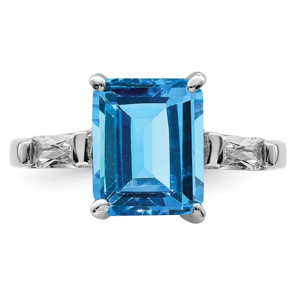 Sterling Silver Rhodium Blue Topaz Ring