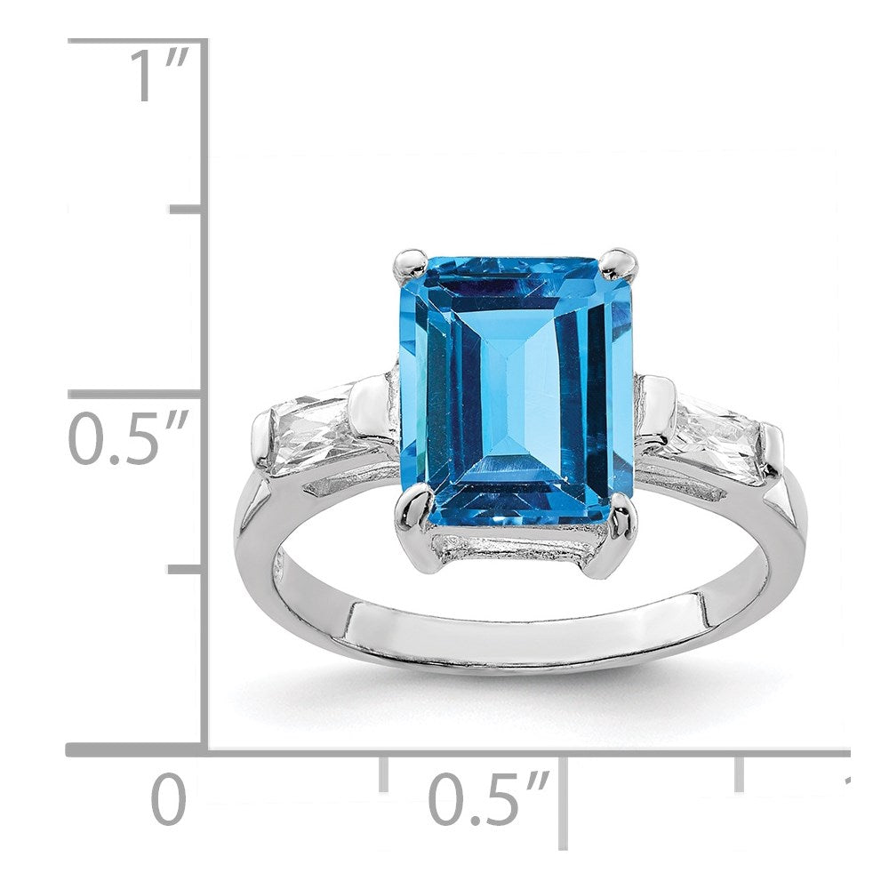 Sterling Silver Rhodium Blue Topaz Ring