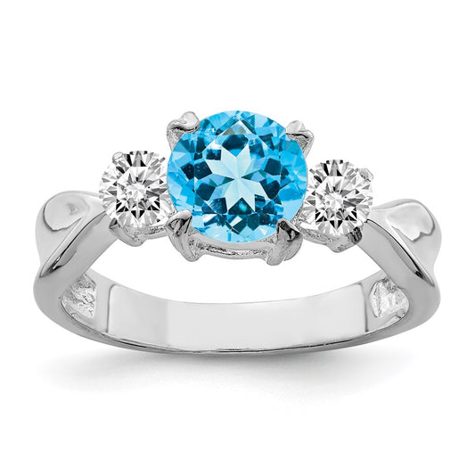 Sterling Silver Rhodium Blue Topaz Ring