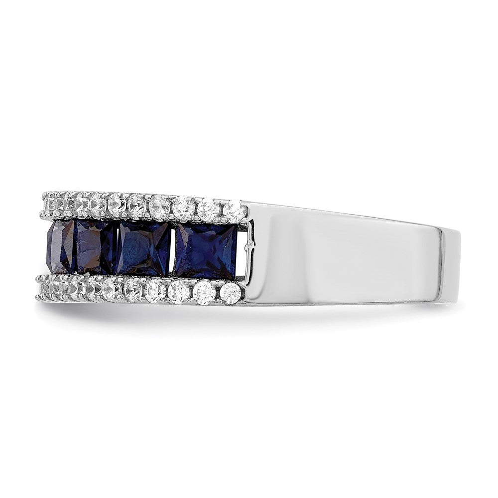 Sterling Silver Rhodium-plated Synthetic Blue Spinel & CZ Ring