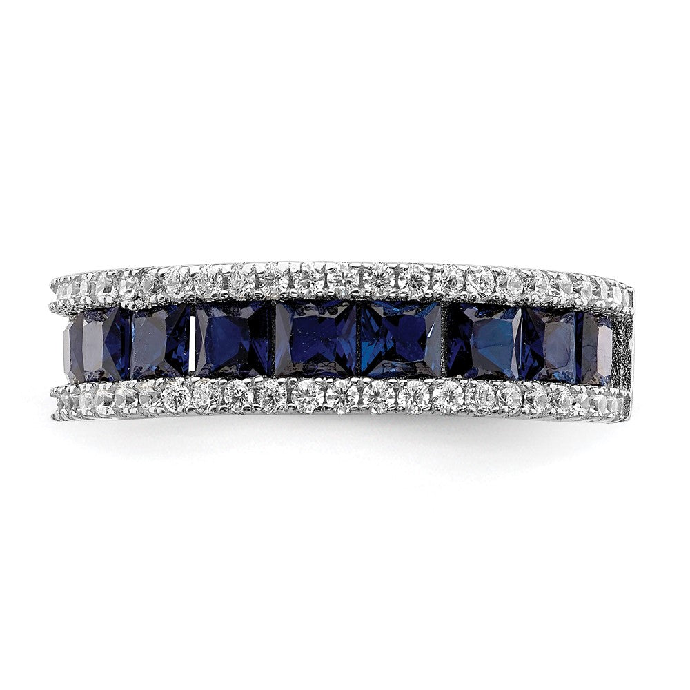 Sterling Silver Rhodium-plated Synthetic Blue Spinel & CZ Ring