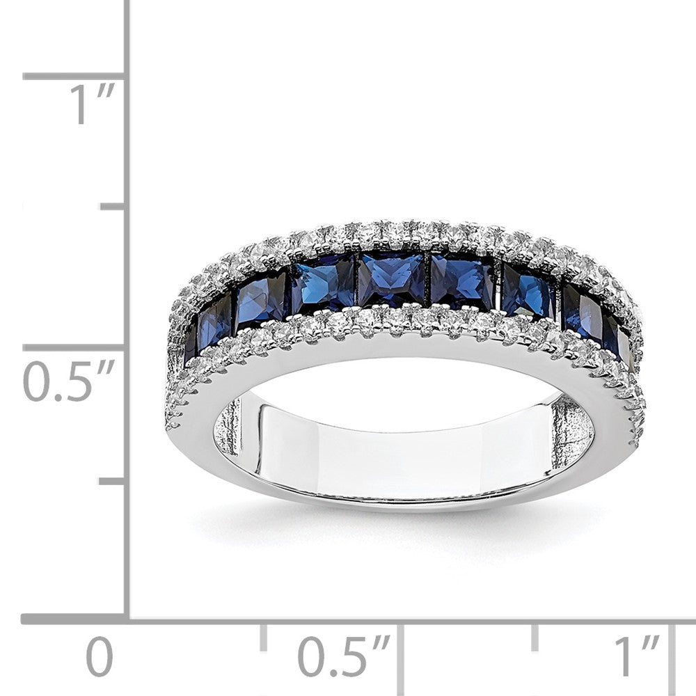 Sterling Silver Rhodium-plated Synthetic Blue Spinel & CZ Ring