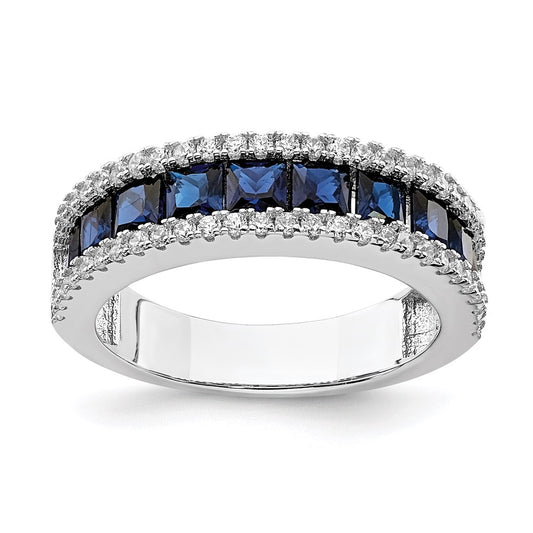 Sterling Silver Rhodium-plated Synthetic Blue Spinel & CZ Ring