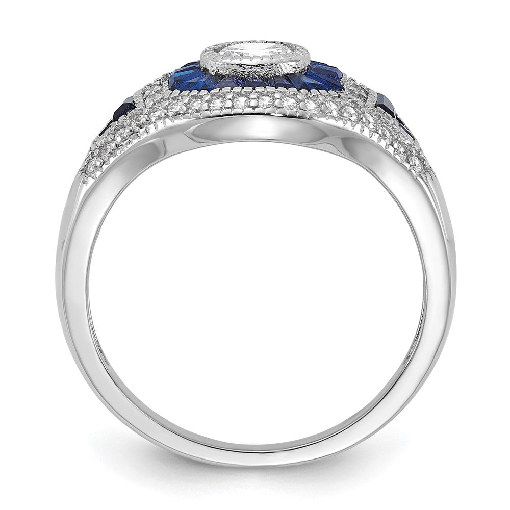 Sterling Silver Rhodium-plated Synthetic Blue Spinel & CZ Ring