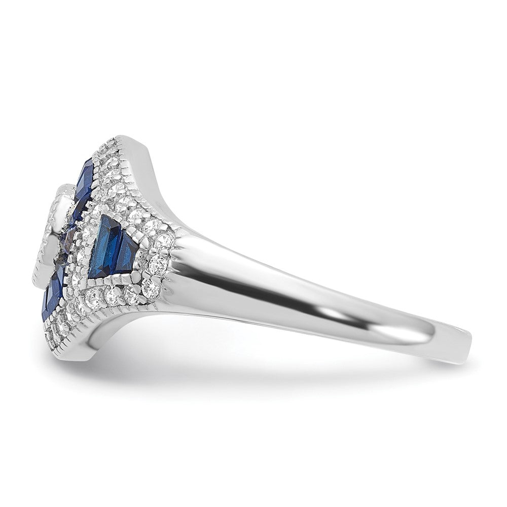 Sterling Silver Rhodium-plated Synthetic Blue Spinel & CZ Ring