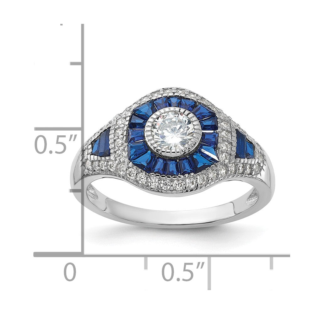 Sterling Silver Rhodium-plated Synthetic Blue Spinel & CZ Ring