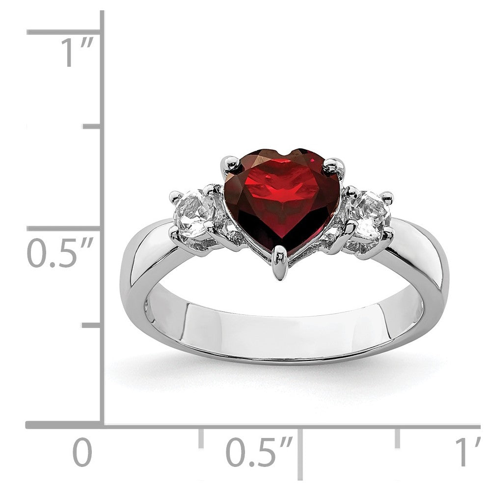 Sterling Silver Rhodium-plated Heart Garnet & White Topaz Ring