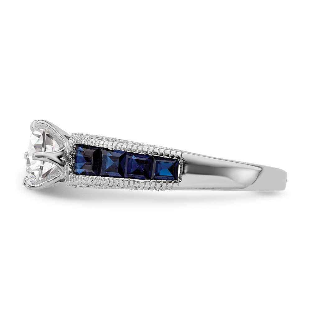 Sterling Silver Rhodium-plated Synthetic Blue Spinel & CZ Ring