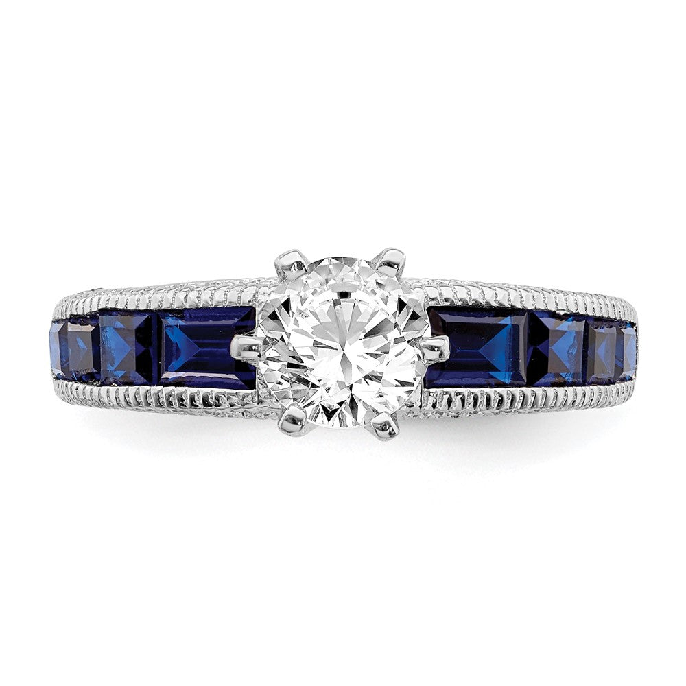 Sterling Silver Rhodium-plated Synthetic Blue Spinel & CZ Ring