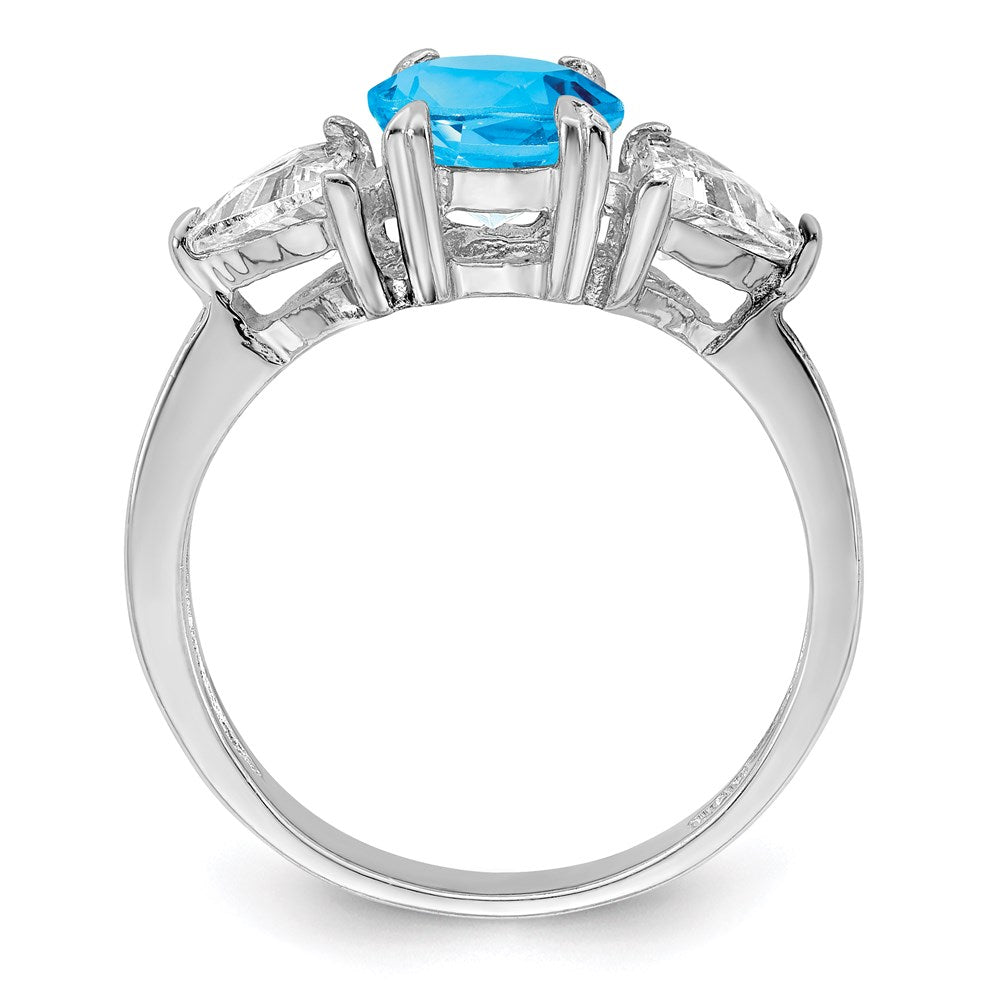 Sterling Silver Rhodium Ring W/Blue Topaz