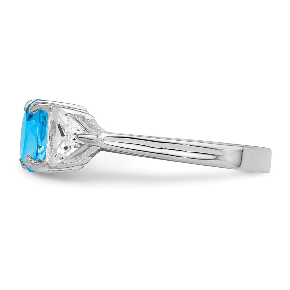 Sterling Silver Rhodium Ring W/Blue Topaz