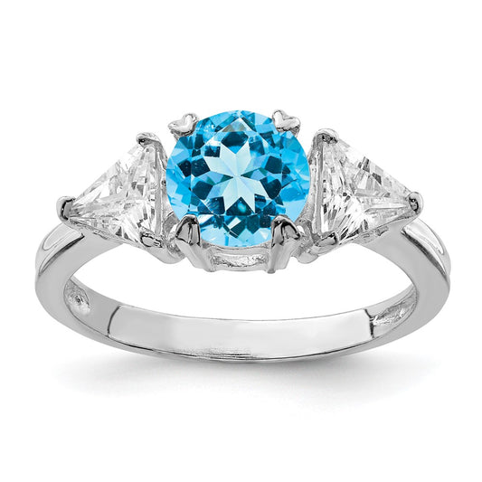 Sterling Silver Rhodium Ring W/Blue Topaz