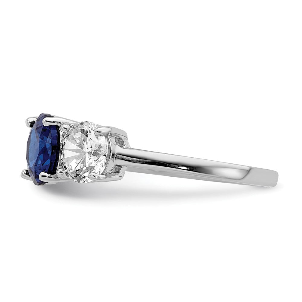 Sterling Silver Rhodium-plated Created Spinel & CZ 3 Stone Ring