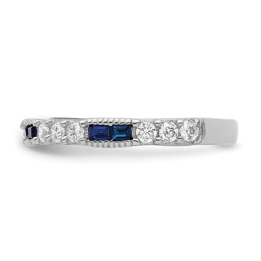 Sterling Silver Rhodium-plated Synthetic Blue Spinel & CZ Ring