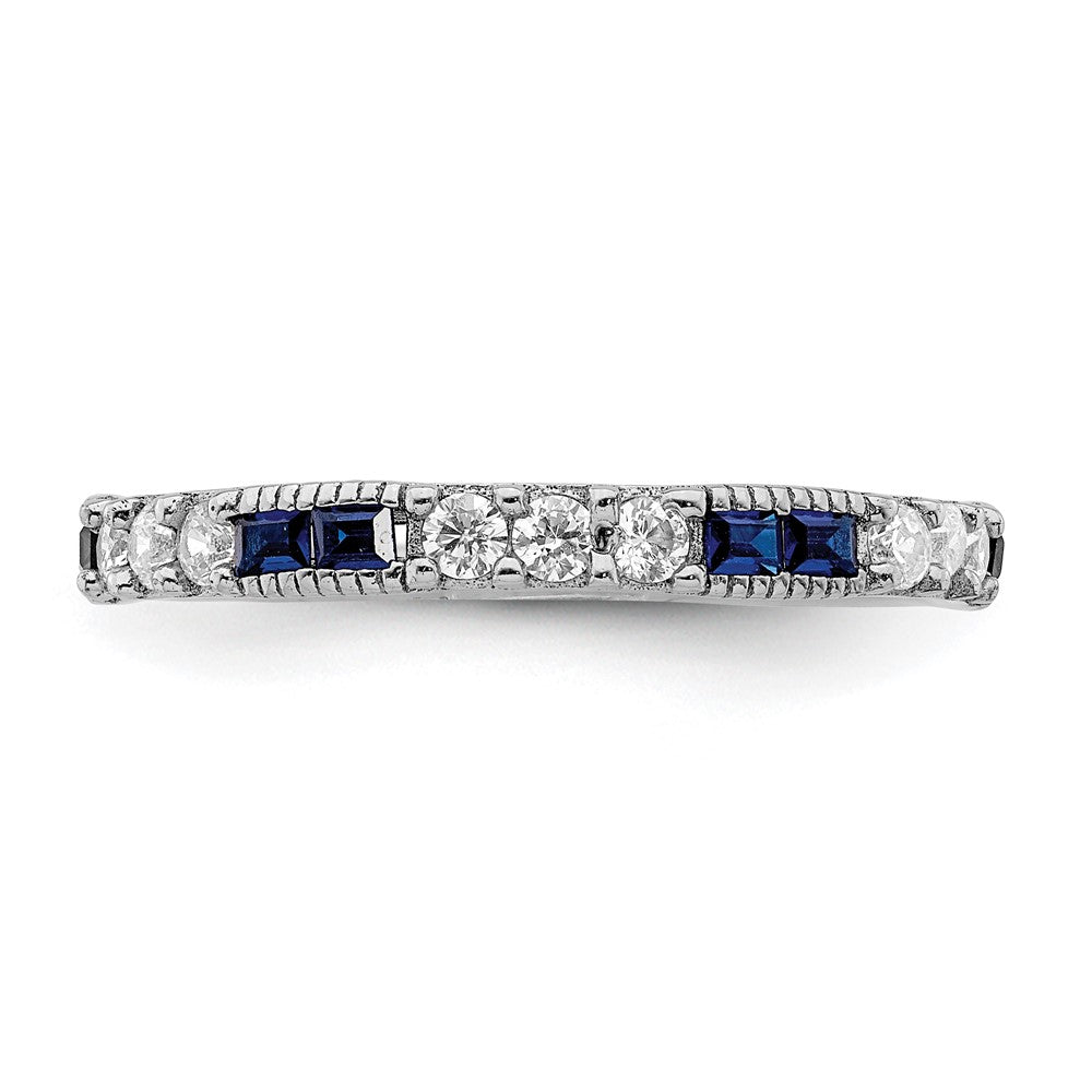 Sterling Silver Rhodium-plated Synthetic Blue Spinel & CZ Ring